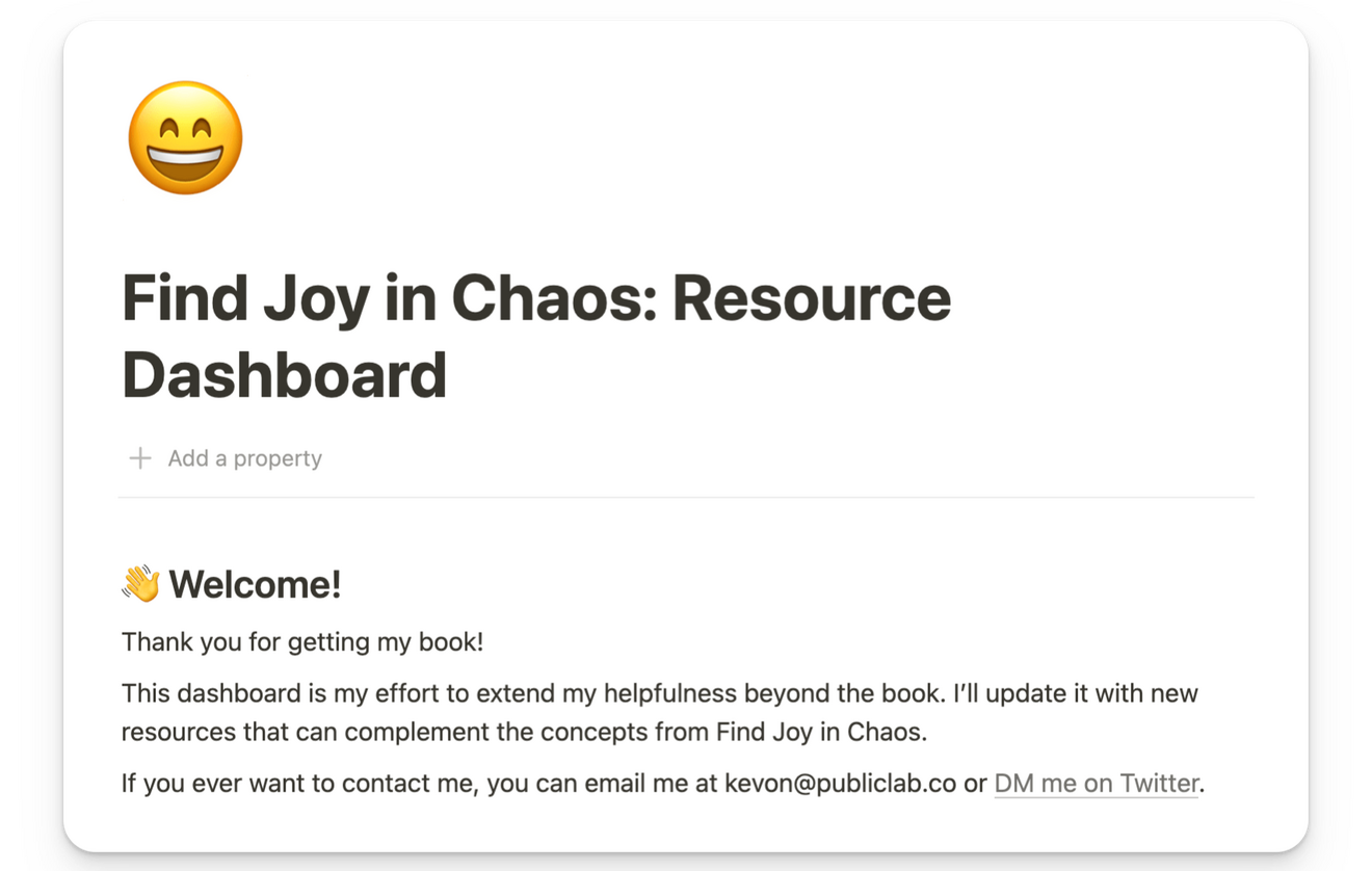 Find Joy in Chaos' Resource Dashboard